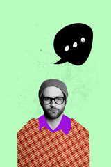 3d sketch image vertical collage of happy girl guy stand bubble communication speech text box chat...