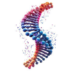 Colorful dna strand with blue purple pink and orange hues against a representing genetics biology and scientific research visually on transparent background