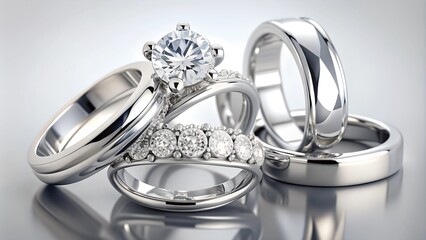White gold rings elegantly showcased against a cleanwhite background.