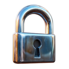 Shiny metal padlock with keyhole against a symbolizing security and protection with a modern reflective design for digital safety on transparent background