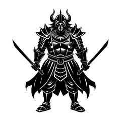 Fototapeta premium Black silhouette of a samurai warrior with two swords