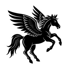 Black silhouette of a winged horse Pegasus mythical creature
