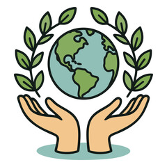 Hands Holding Earth with Green Leaves Symbol of Ecology and Environmental Protection