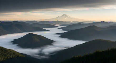 Fototapeta premium Mountains and Fog in Pacific Northwest
