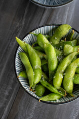 Green asian edamame with salt.