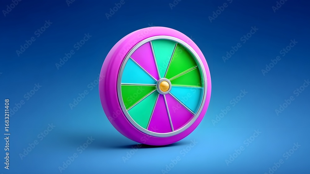 Aufkleber vibrant, dynamic wheel-shaped design with a spectrum of vivid colors set against a deep blue backgro