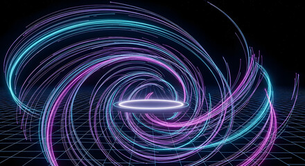 Neon Platform with Swirling Light Trails