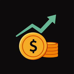 Golden coins with dollar sign and rising teal arrow symbolizing financial growth