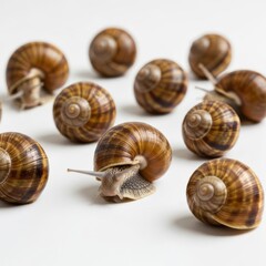 Garden Snails Group on White Background