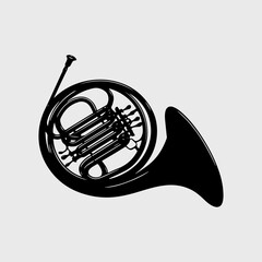 Horn Musical Sign Single Flat Retro Drawing Black Vector Art, Horn Music Icon Set Graphic Art