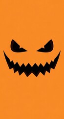 Angry Halloween pumpkin face on orange background, minimal design, spooky autumn template