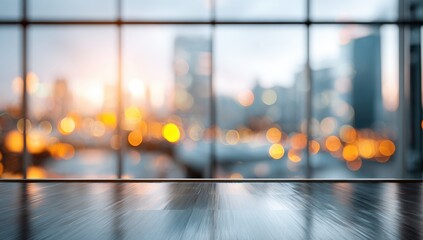 Blurred cityscape view through windows