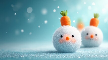 Obraz premium Cute and Whimsical Snowmen with Carrots on Heads in Soft Snowy Scene