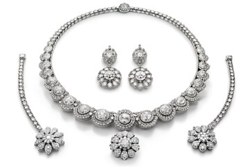 Full diamond set necklace bracelet earrings and ring