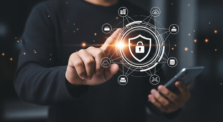 Cybersecurity Professional Securing Digital Data Protection Cloud Systems Mobile Devices with Advanced Technology for