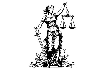 Fototapeta premium anthropomorphic statue of justice in law silhouette