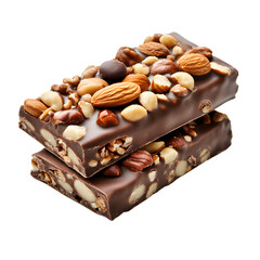 Delicious Protein Bar with Nuts and Chocolate Isolated on White Background
