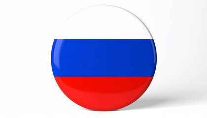 Fototapeta premium Circular badge featuring Russian flag design with horizontal white, blue, and red stripes, placed on plain white background
