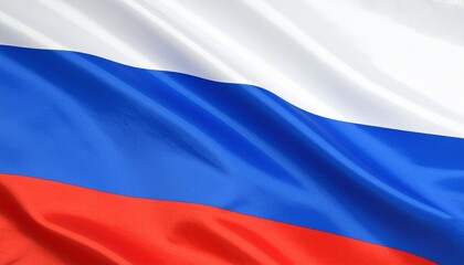 Fototapeta premium Russian flag gently waving, featuring horizontal white, blue, and red stripes, symbolizing national pride, identity, and timeless representation.