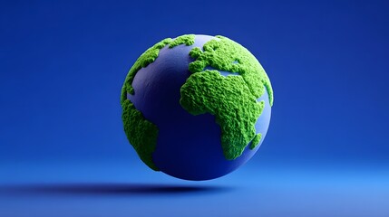 Fototapeta premium A 3D rendering of the Earth with a green, sustainable surface against a deep blue background, representing the planet's environmental and ecological importance.