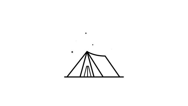 Camp Outline Icon Animation &ndash; 4K Motion Graphic of Tent, Camping, Outdoor Adventure, Nature, Travel, Leisure, Recreation, Digital Projects.