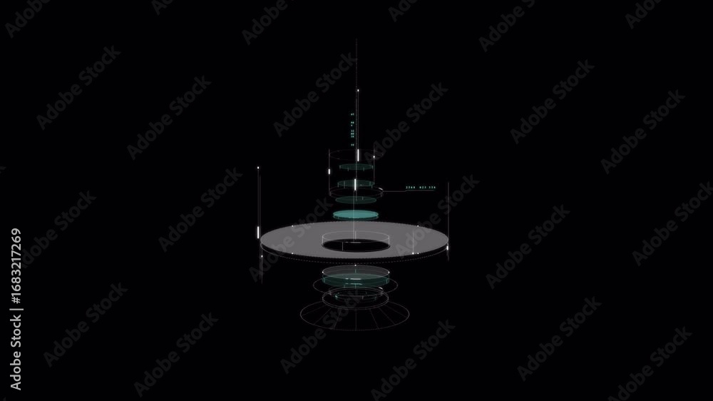 Poster futuristic tech structure: abstract 3d render with black background