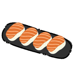Sake Sushi Illustration In Black Plate