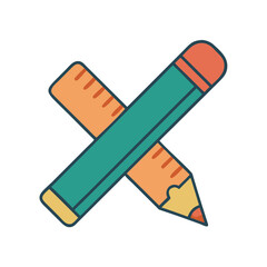 Creative design featuring crossed pencil and ruler in bright colors