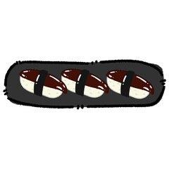 Unagi Sushi Illustration In Black Plate