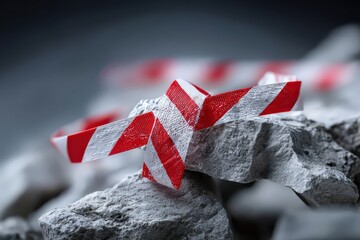 Warning tape indicates unsafe area on rocky terrain Generative AI