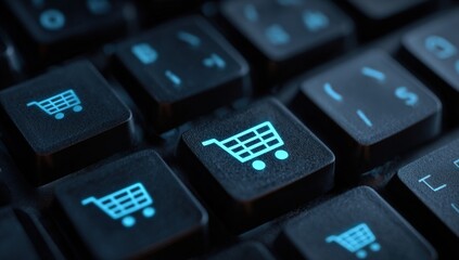 Shopping cart icons illuminated on a keyboard