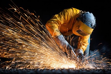Welding activity in progress with protective screen at worksite Generative AI