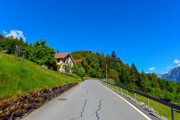 Naklejka premium Die Weisstannenstrasse von Mels in Richtung Weisstannen in Kanton St. Gallen