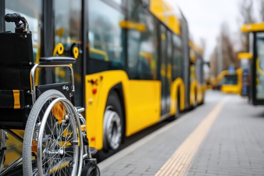 Wheelchair accessible public transportation at bus stop during daytime Generative AI