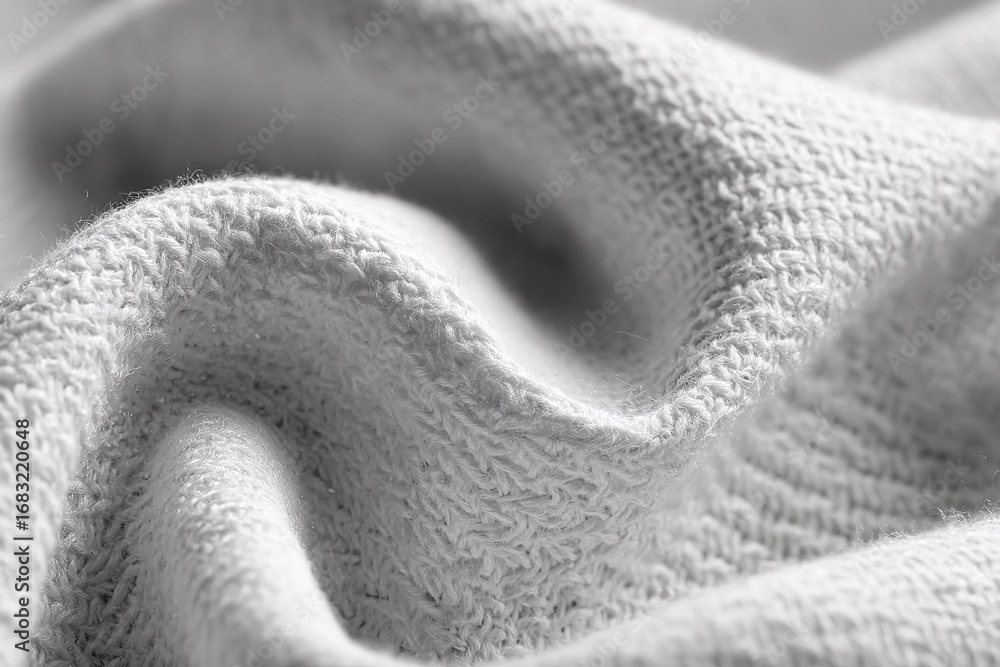 Poster soft and cozy white knitted fabric showcasing intricate texture and pattern in close-up view of text