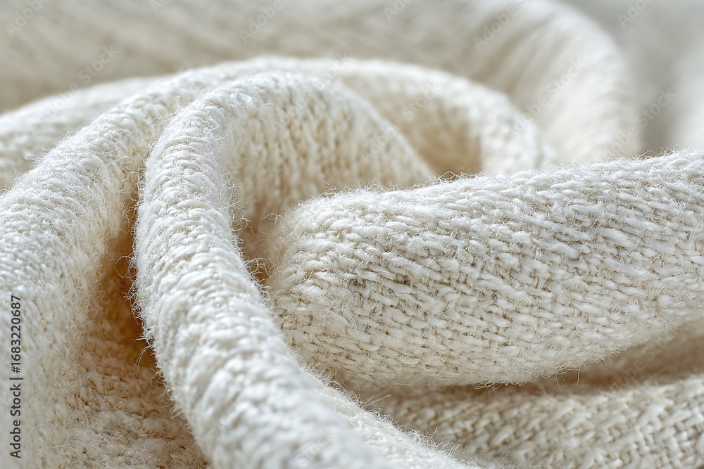 Poster soft cream-colored knitted fabric with intricate texture displaying cozy warmth