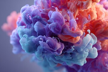 Colorful cloud of swirling ink creates an abstract art piece in vivid shades of pink and blue