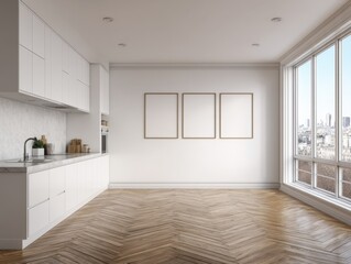 Fototapeta premium A kitchen with a white counter and a sink