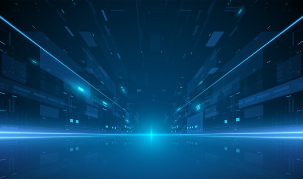 Abstract technology blue light corridor effect