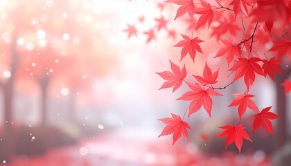 beautiful red leaves on bokeh background with copy space 3d rendering zoom office background
