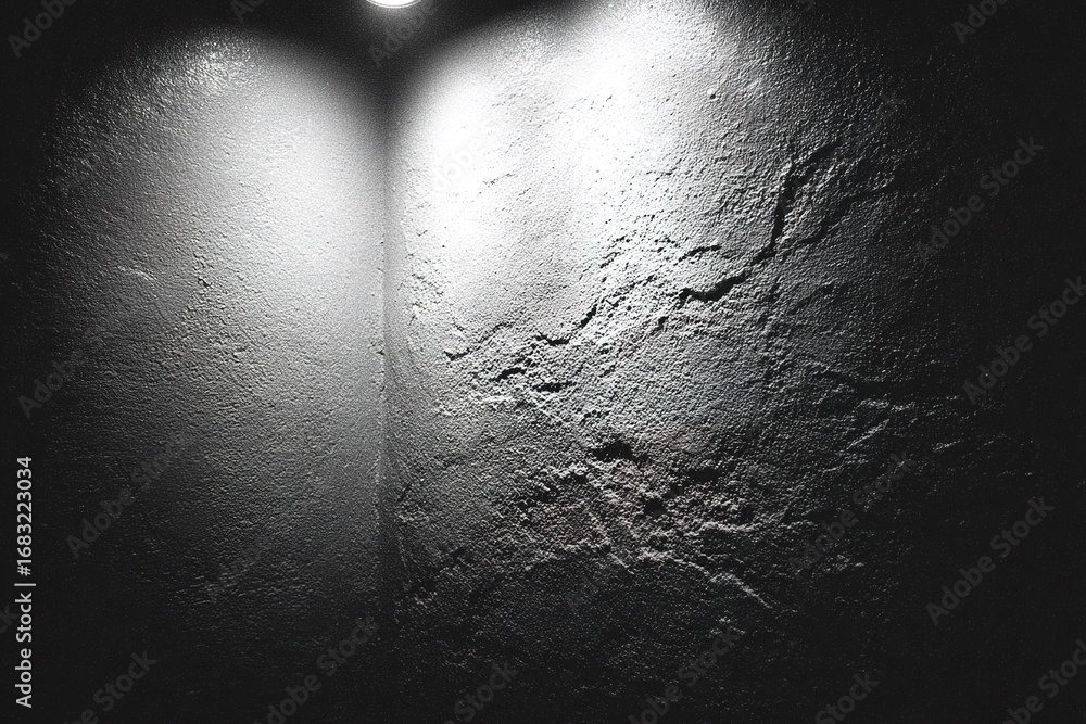 Poster dark textured wall illuminated by overhead lights in a minimalistic setting