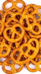 Close-up of many small pretzels