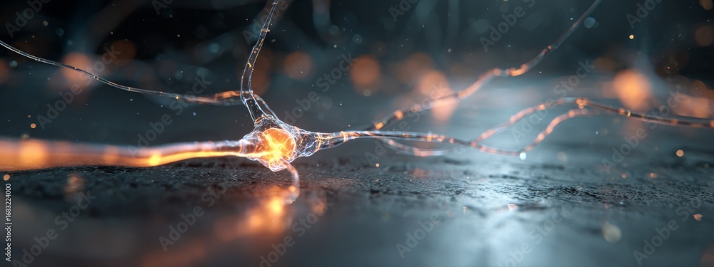 Poster Glowing Neuron Connections in a Holographic Environment with Floating Elements and Intricate Details