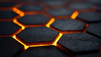 Obraz premium Close-up view of glowing hexagons