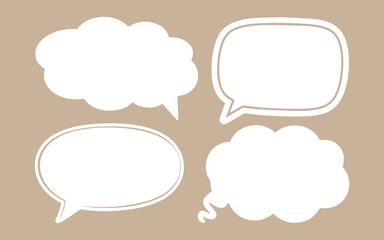 Four hand drawn white speech bubbles on a neutral background