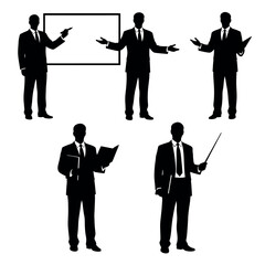Vector illustration of silhouettes of business people giving presentations