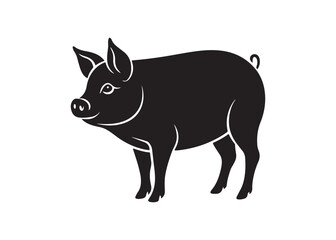 Pig animal black silhouette vector icon design isolated on white background for wildlife, jungle, and safari themes.