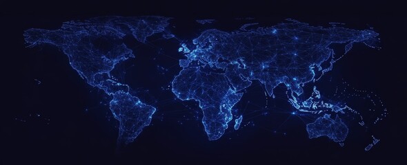 Abstract global network concept with glowing connections on the world map, a technology and connectivity background vector illustration of digital connection lines connecting 
