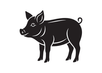Pig black silhouette icon, jungle rainforest wildlife animal vector design isolated on transparent background.