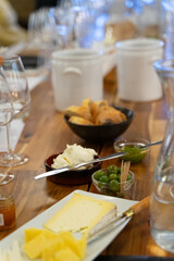 Wine glasses arranged for an upcoming wine tasting